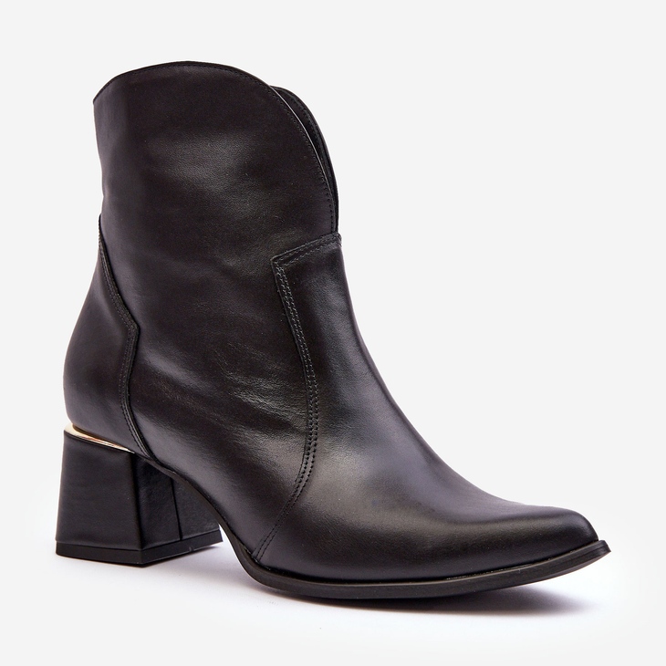 Lewski Shoes Women's Leather Cowboy Boots On High Heel Black Lewski 3166/B/2 1