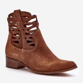 Lewski Shoes Openwork Women's Leather Boots Brown Lewski 3329 1