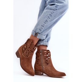 Lewski Shoes Openwork Women's Leather Boots Brown Lewski 3329 2