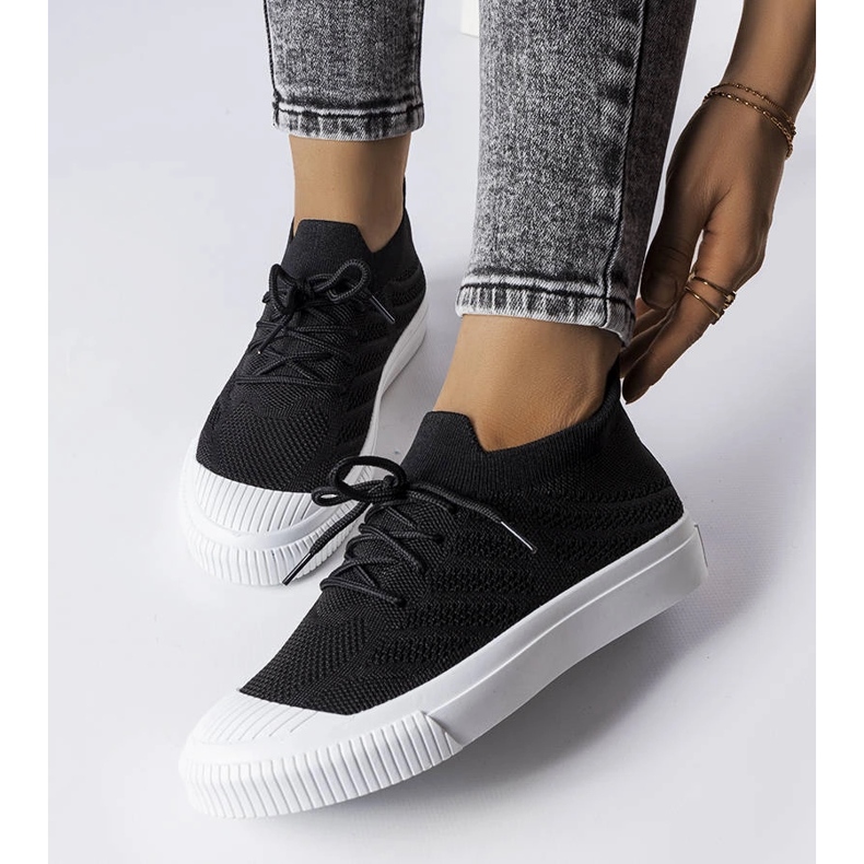 Black stretch fabric shoes discount