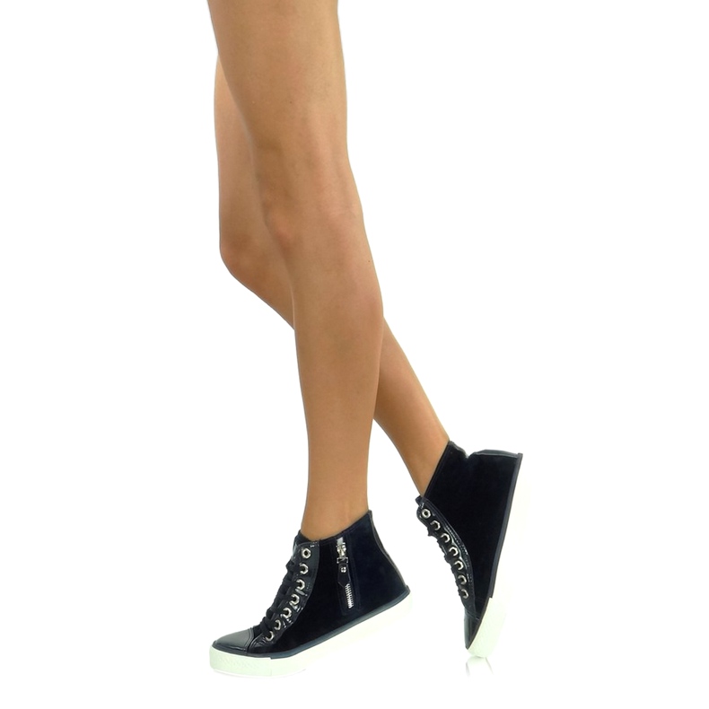 Navy blue velvet ankle sneakers 1