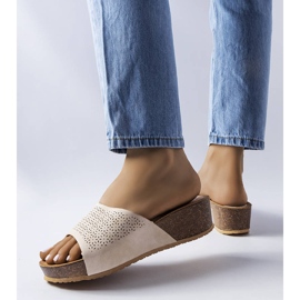 Beige openwork wedge sandals from Bourque 1