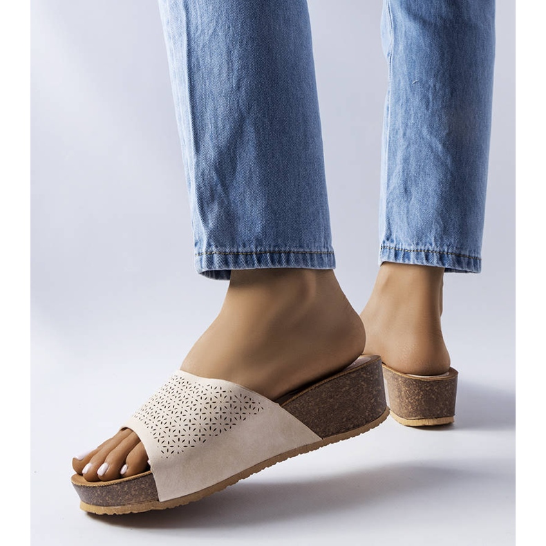 Beige openwork wedge sandals from Bourque 1