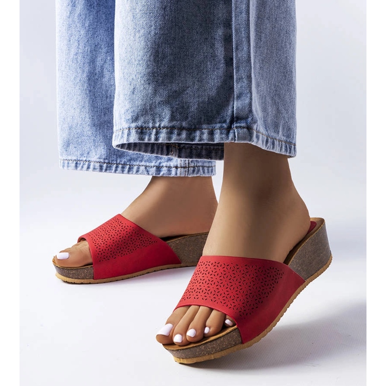 Red openwork wedge sliders from Bourque 1