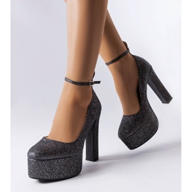 Bellamy black brocade heel pumps 1