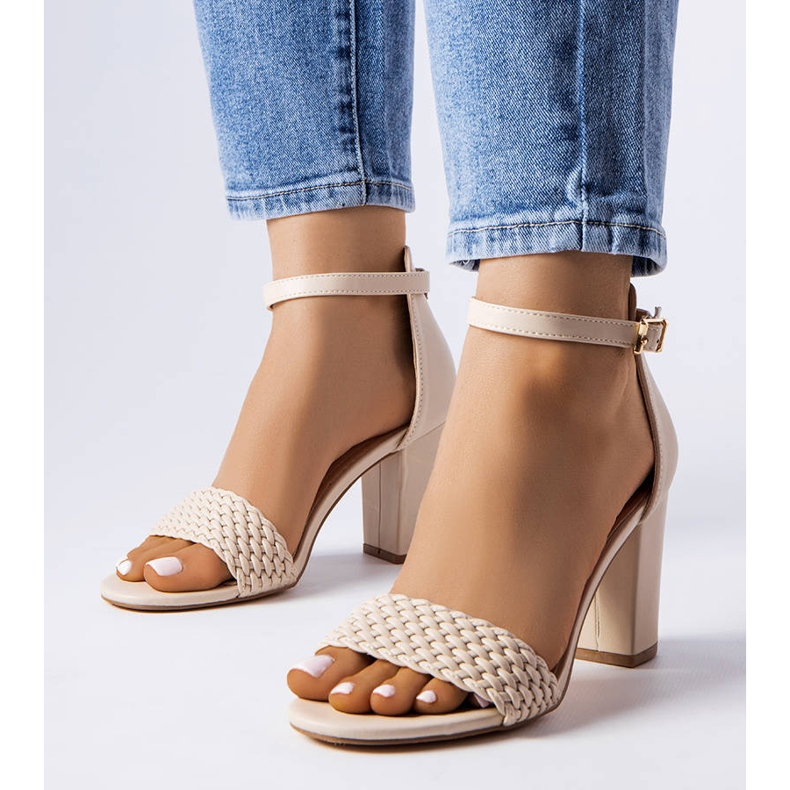 Evento Beige woven block sandals from Oliveirinhas 1
