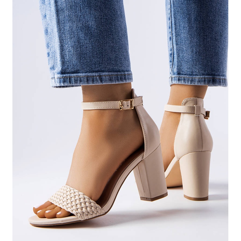 Evento Beige woven block sandals from Oliveirinhas 2