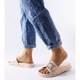 Beige slides decorated with rhinestones from Griegsvei 2