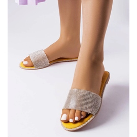 Yellow sliders decorated with Guilmette rhinestones 1