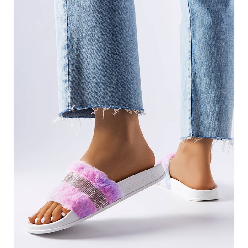 Colorful fur slides with rhinestones from Carrito pink 2