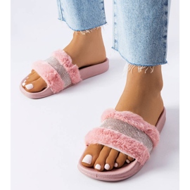 Pink fur slides with rhinestones from Carrito 1