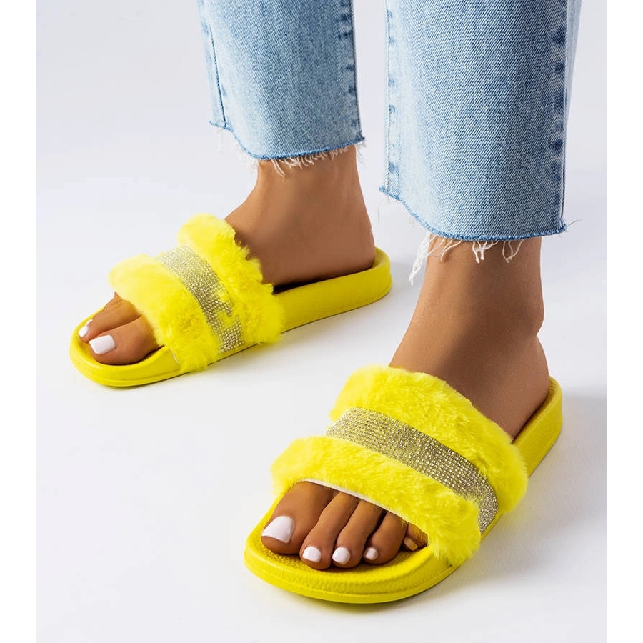 Neon yellow discount fur slides