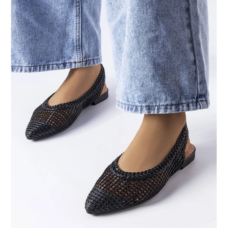 Black openwork ballerinas with an open heel from Maheu 1