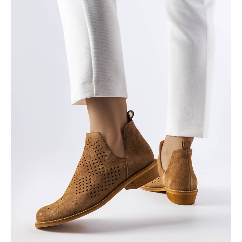 Karino caramel openwork leather boots brown 1