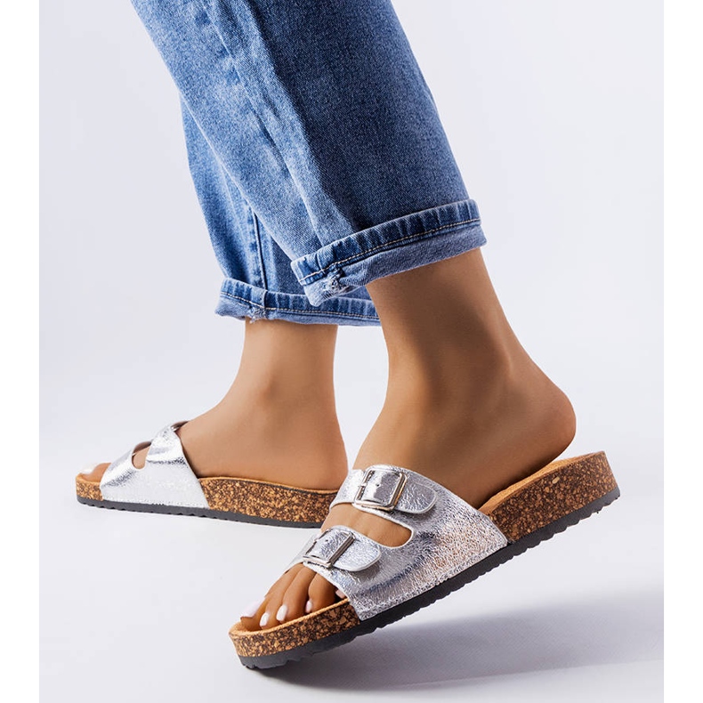 Cincinna silver cork sole sliders 1