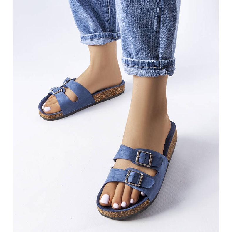 Navy blue slides with a Cincinna cork sole 1