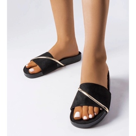 Black flip-flops with gold Plainfield application 1