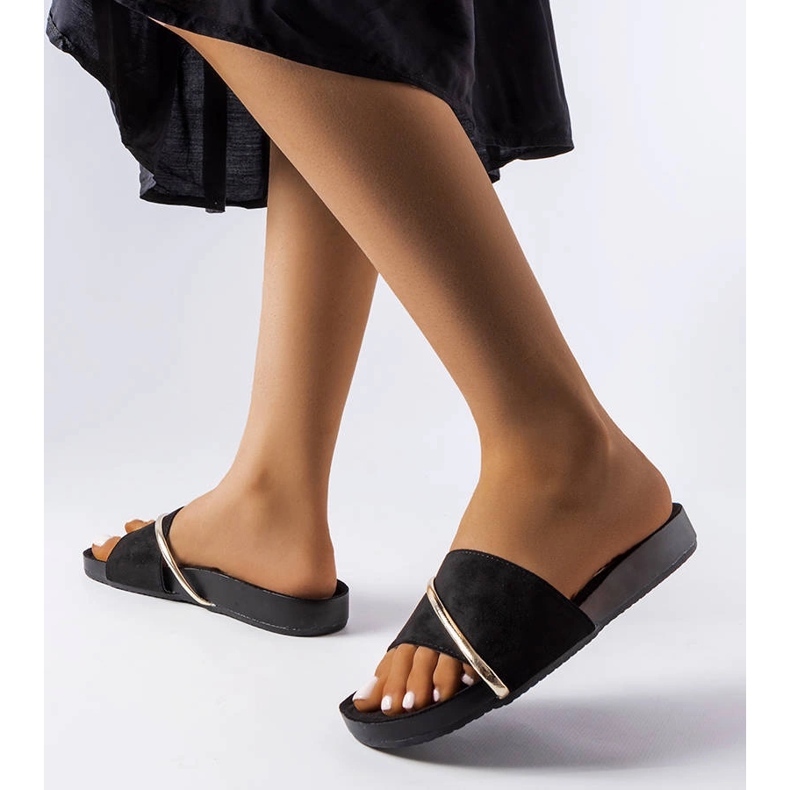 Black flip-flops with gold Plainfield application 2