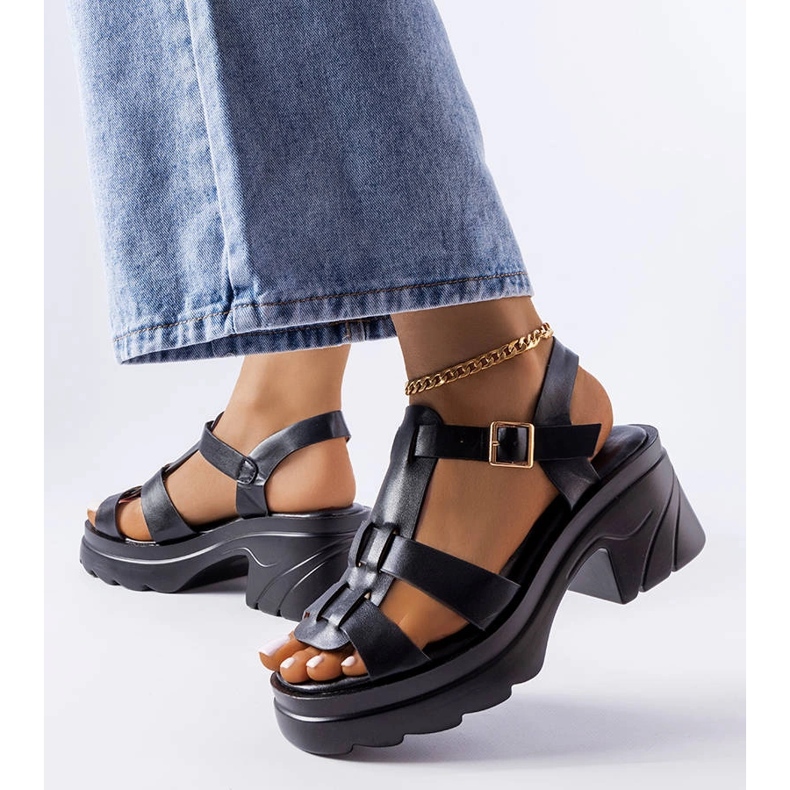 Sunset black stiletto heel sandals 1