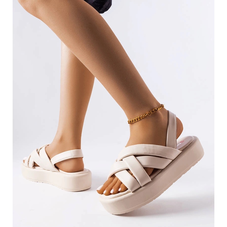 Beige Horseshoe platform sandals 1