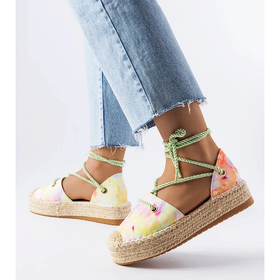 Green lace up espadrilles on the Duffet platform