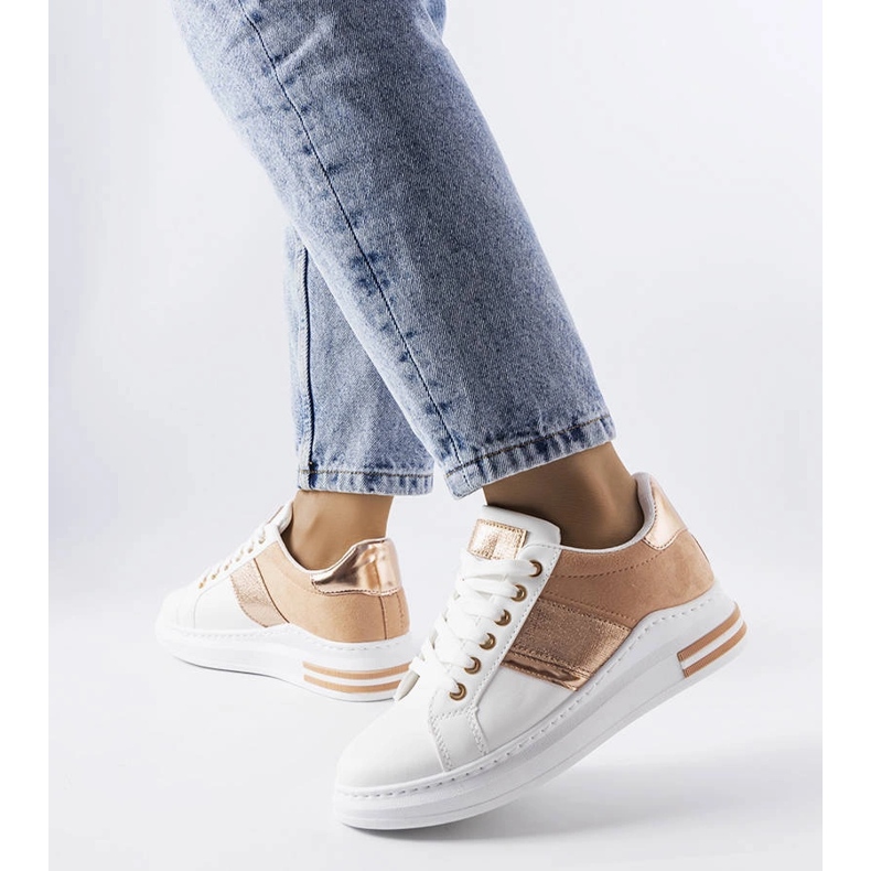 White sneakers with pink inserts from Deans 1