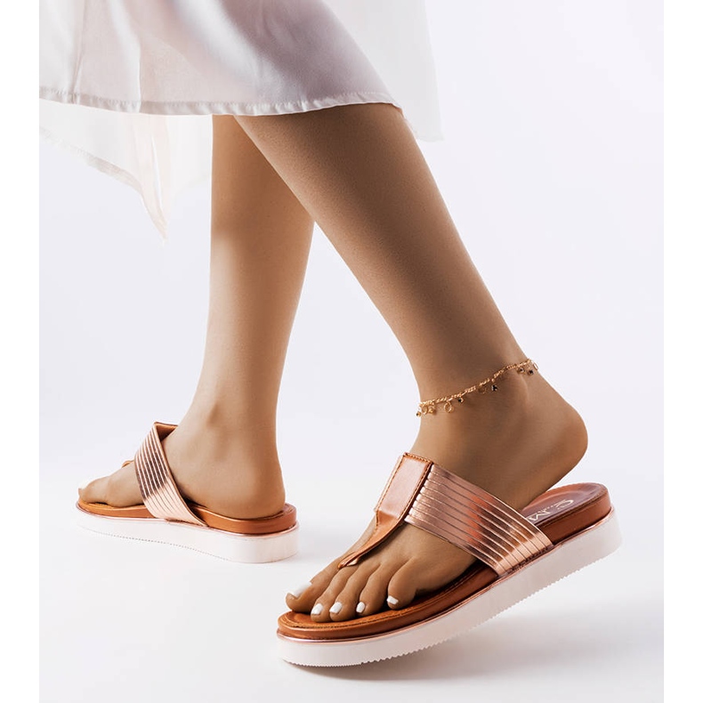 Inna Brown metallic slides from Murilo golden 1