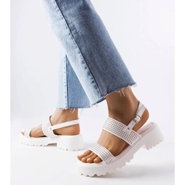 White sandals decorated with Biloxi jets 1