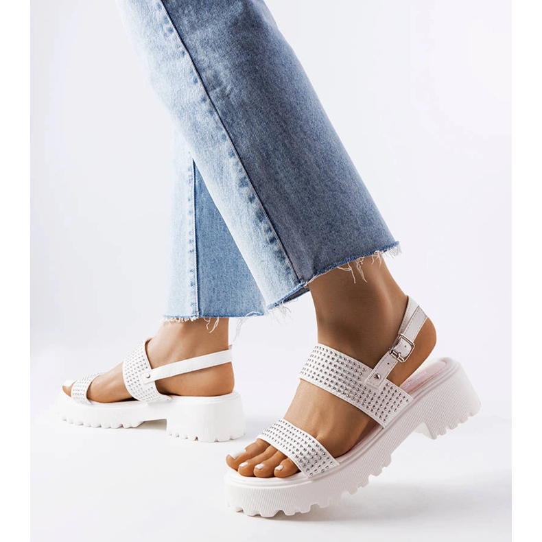 White sandals decorated with Biloxi jets 1