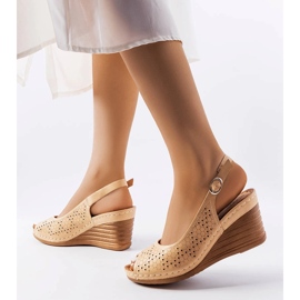 Beige openwork wedge sandals from Emeral 1