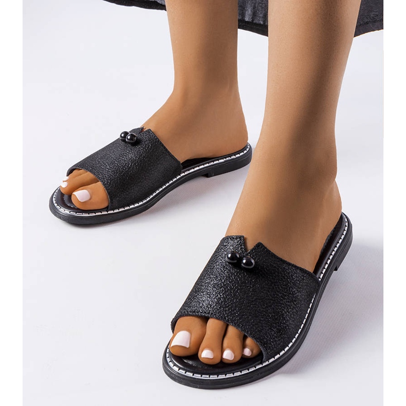 Black metallic sandals with pearls from Frederi 1