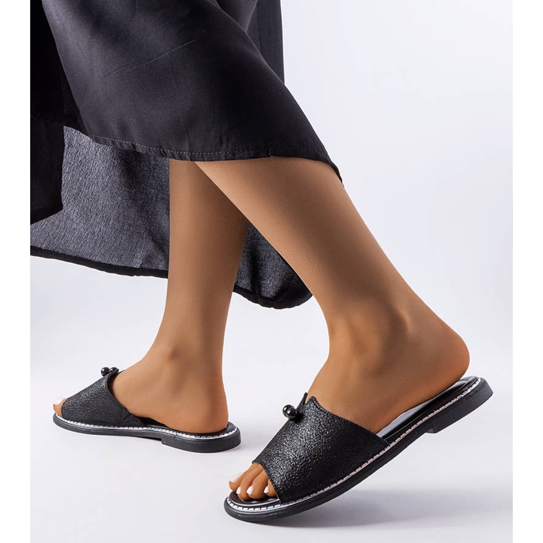 Black metallic sandals with pearls from Frederi 2