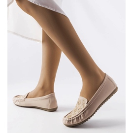 Beige loafers decorated with Gamache rhinestones 1
