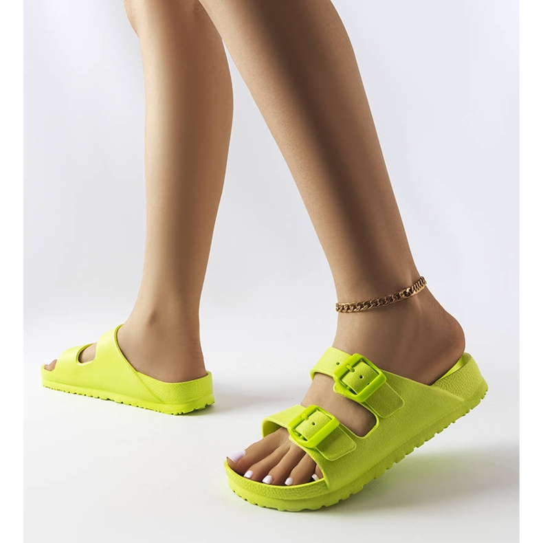 Green rubber sliders with buckles from Eugene 2