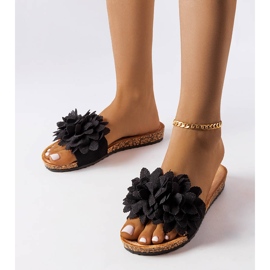 Black slippers decorated with flowers 1