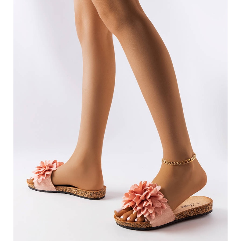 Pink slippers decorated with Farland flowers 2