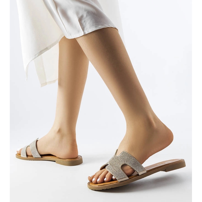 Silver slides with a leather insert Lazure 2