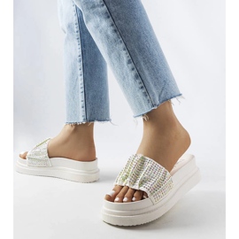 White sandals on the platform with cubic zirconias from Franet 1