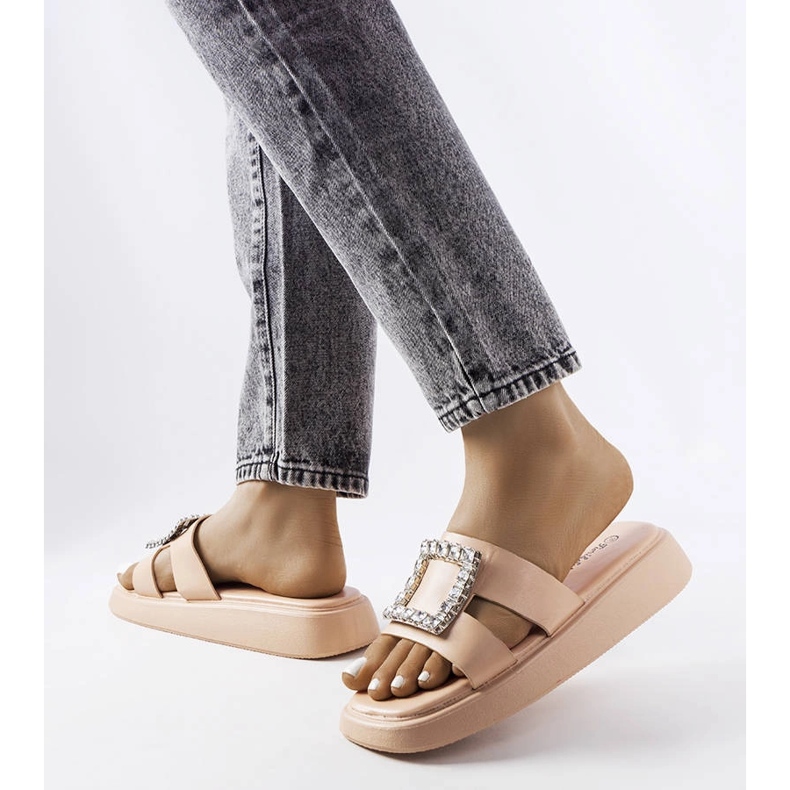 Beige sliders with rhinestones from Fusberta 1