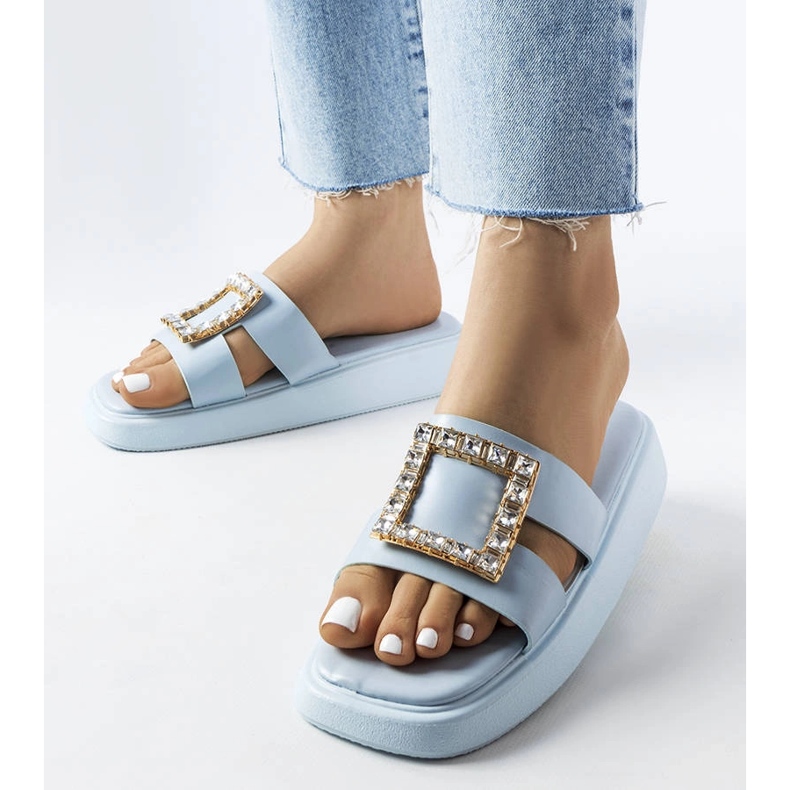 Fusbert's blue rhinestone sliders 1