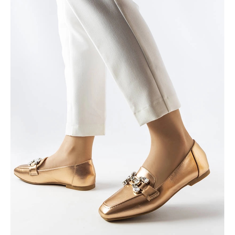 Rose gold loafers with rhinestones from Marechal golden 1 Rose gold loafers with rhinestones from Marechal golden 1