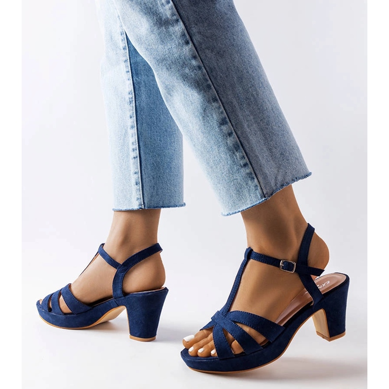 Inna Navy blue block sandals from Lagrange 1