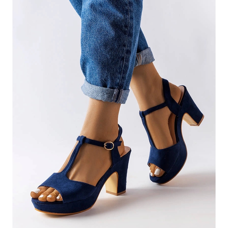 Inna Navy blue Tearlach block sandals 1