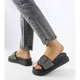 Black sandals on the platform with cubic zirconias from Franet 1