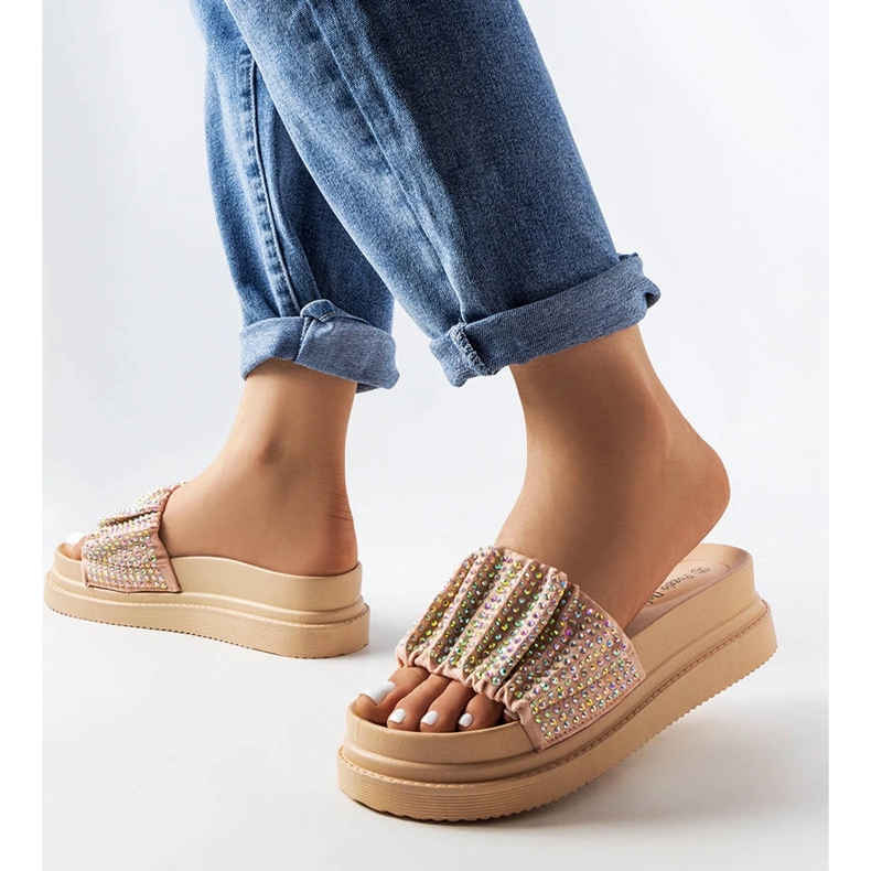 Pink sandals on the platform with cubic zirconias from Franet 1