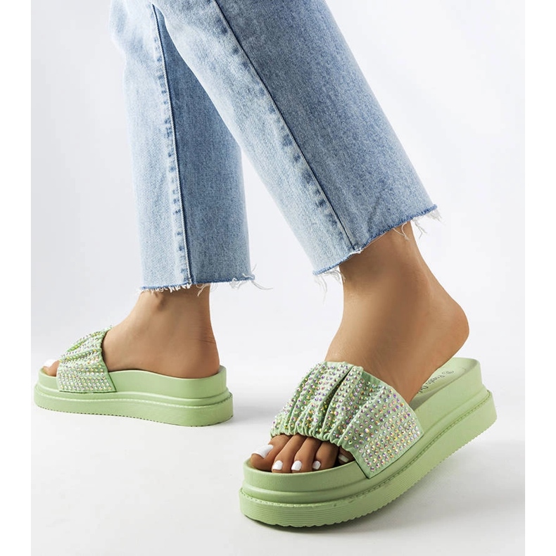 Green sandals with cubic zirconia from Franet 1