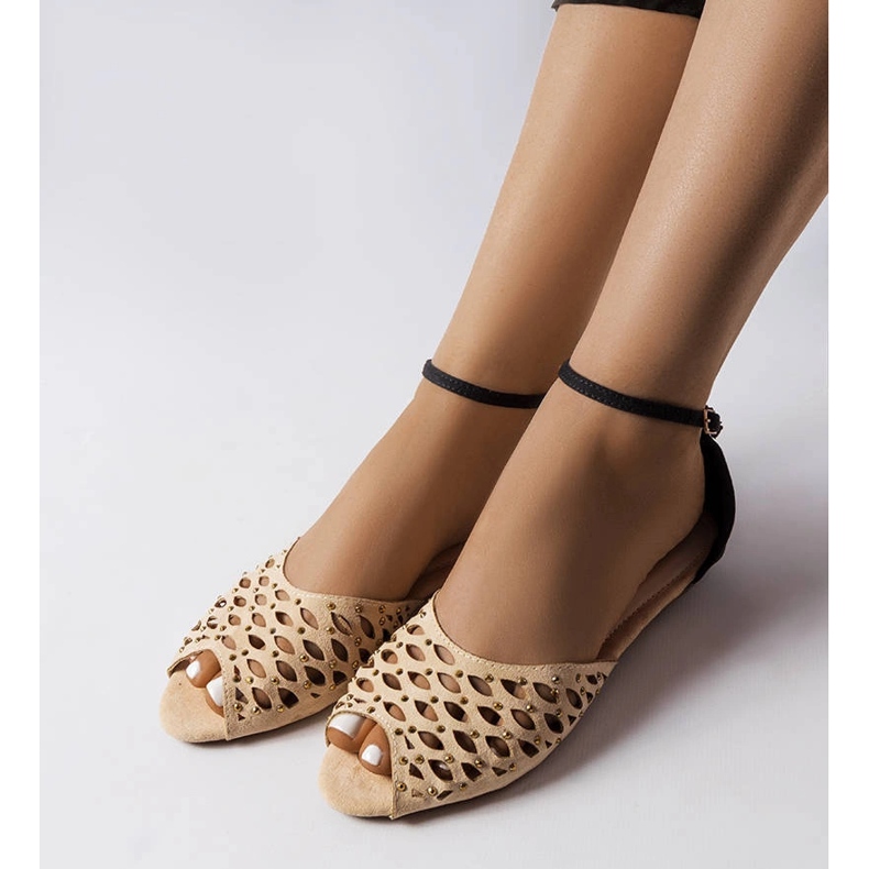 Beige openwork sandals with rhinestones from Avice 1 Beige openwork sandals with rhinestones from Avice 1