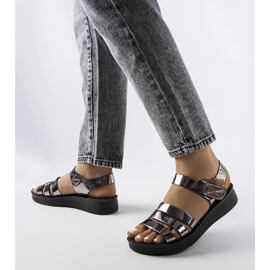 Gray lacquered wedge sandals from Covillon grey 1