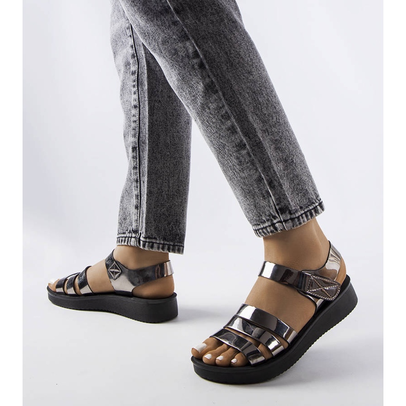 Gray lacquered wedge sandals from Covillon grey 1