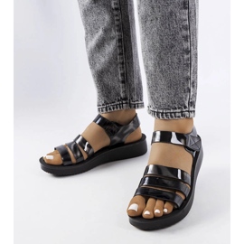 Black lacquered wedge sandals from Covillon 1